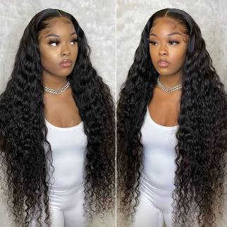 Deep Wave Lace Front Wigs Human Hair 180% Density 4X4 Transparent Lace Closure Wigs for Black Women Wet and Wavy Lace Frontal Wigs Glueless Wigs Pre Plucked with Baby Hair Natural Color 