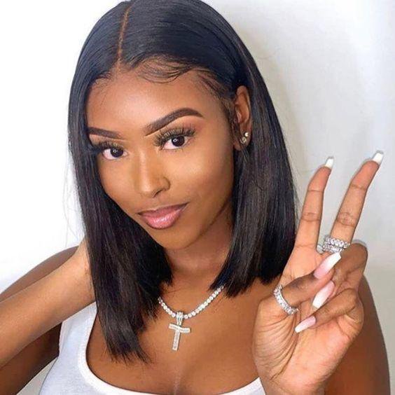 Straight Lace Front Wigs Human Hair for Black Women, 150% Density Brazilian Virgin Human Hair Lace Closure Wigs with Baby Hair Pre Plucked Natural Color (22 Inch,Natural Black)