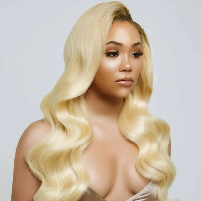 613 Lace Front Wig Human Hair - Blonde Closure Wig Body Wave Human Hair 5x5 HD Lace Front Wig for Black Women Brazilian Virgin Human Hair 160% Density Pre Plucked Baby Hair 24 Inch