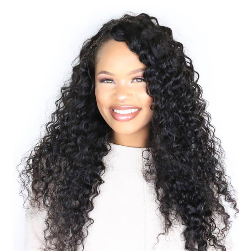 Deep Wave Lace Front Wigs Human Hair 13x4 Black Curly Wig Human Hair Pre-plucked With Baby Hair HD Transparent Glueless Water Wave Lace Frontal Wigs Human Hair Wigs for Women 180% Density